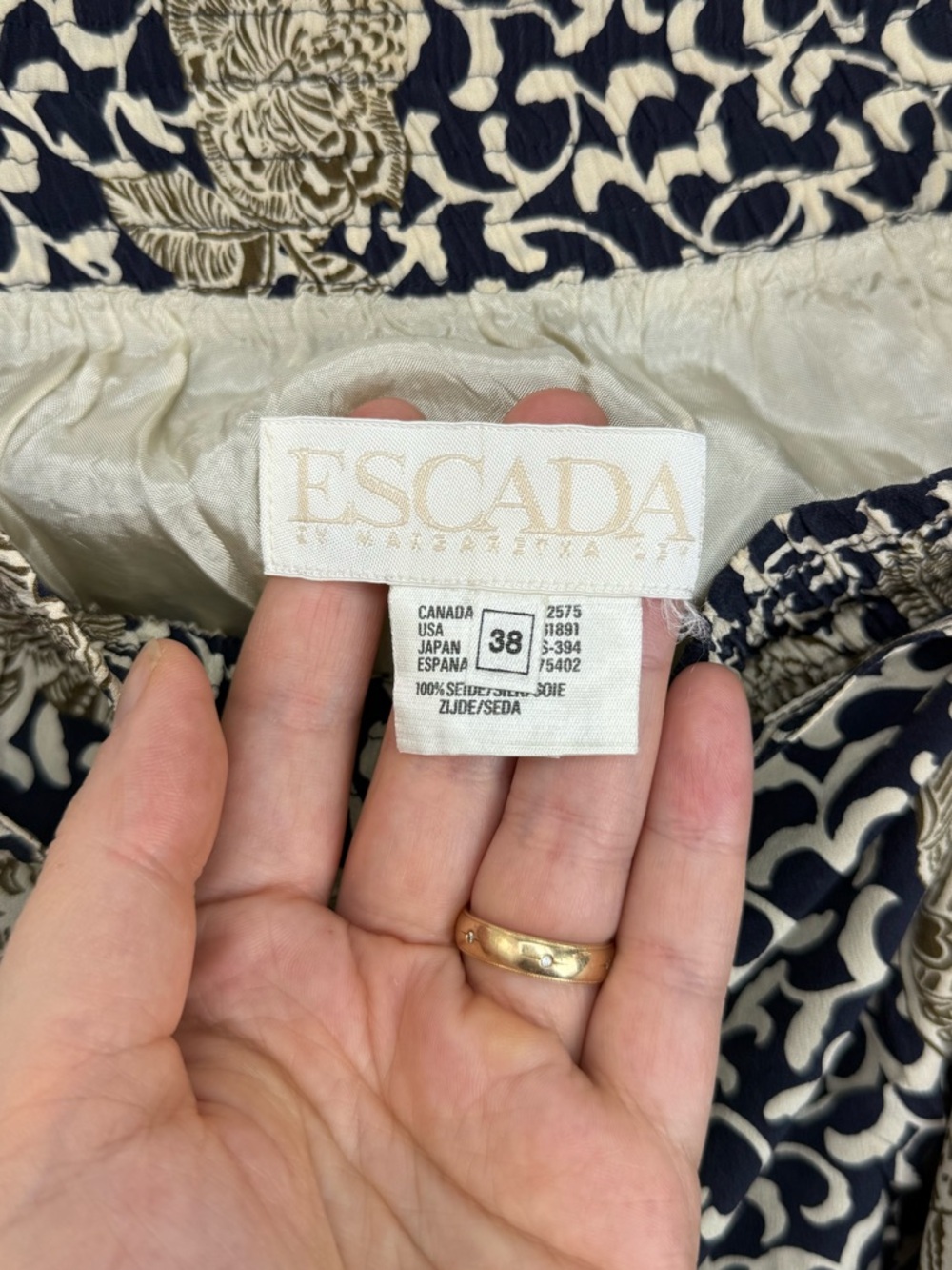 Vintage Escada Silk Floral Faux Wrap Skirt Size 38 = US 6 Small Medium 90s - Picture 8 of 11